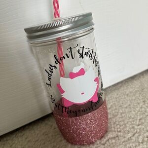 Disney Marie Aristocats Glitter Mason Jar Tumbler UNIQUE One of a Kind!